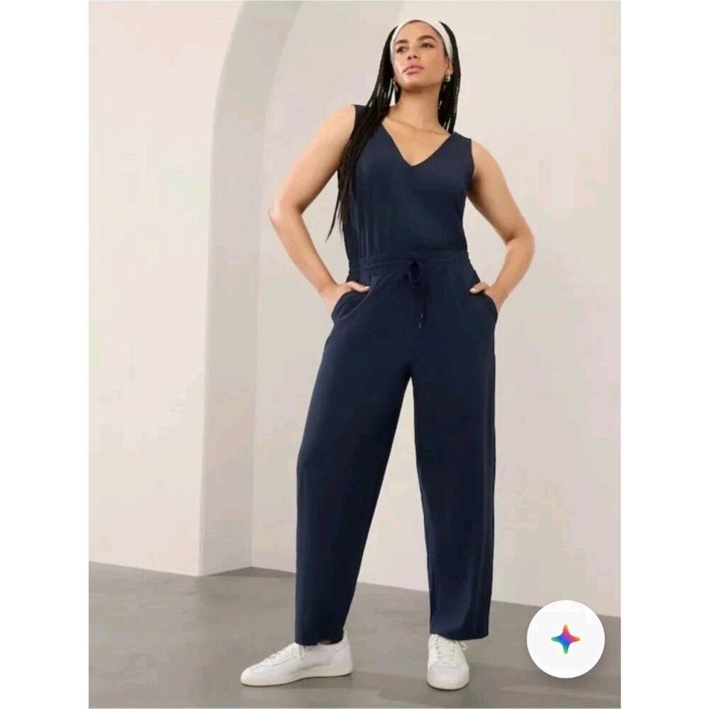 Athleta Navy V-Neck Sleeveless Jumpsuit